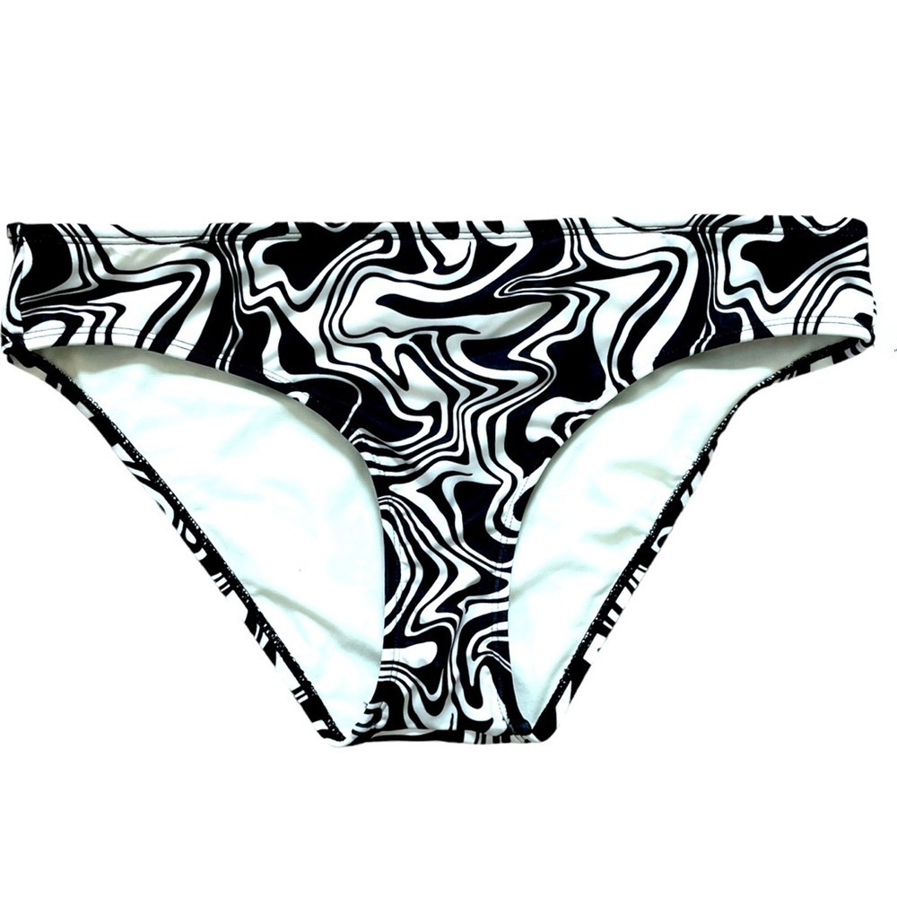 HURLEY Moderate Coverage Black and White Retro Swirl Bikini Bottom Large NWT